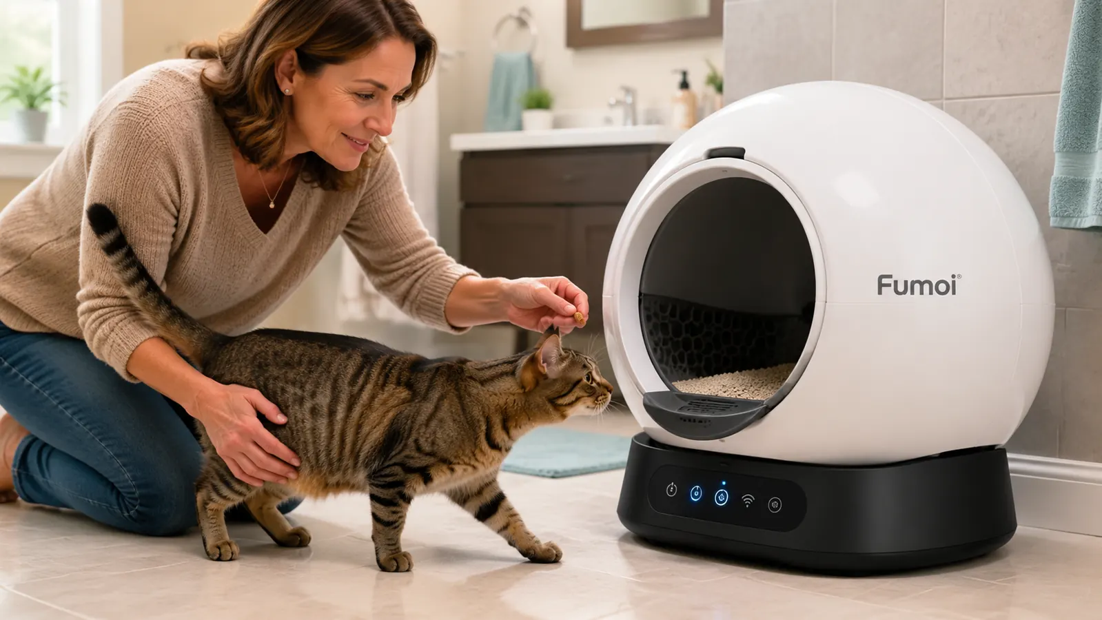 Litter box waste drawer being pulled out showing the sealed carbon filter compartment underneath