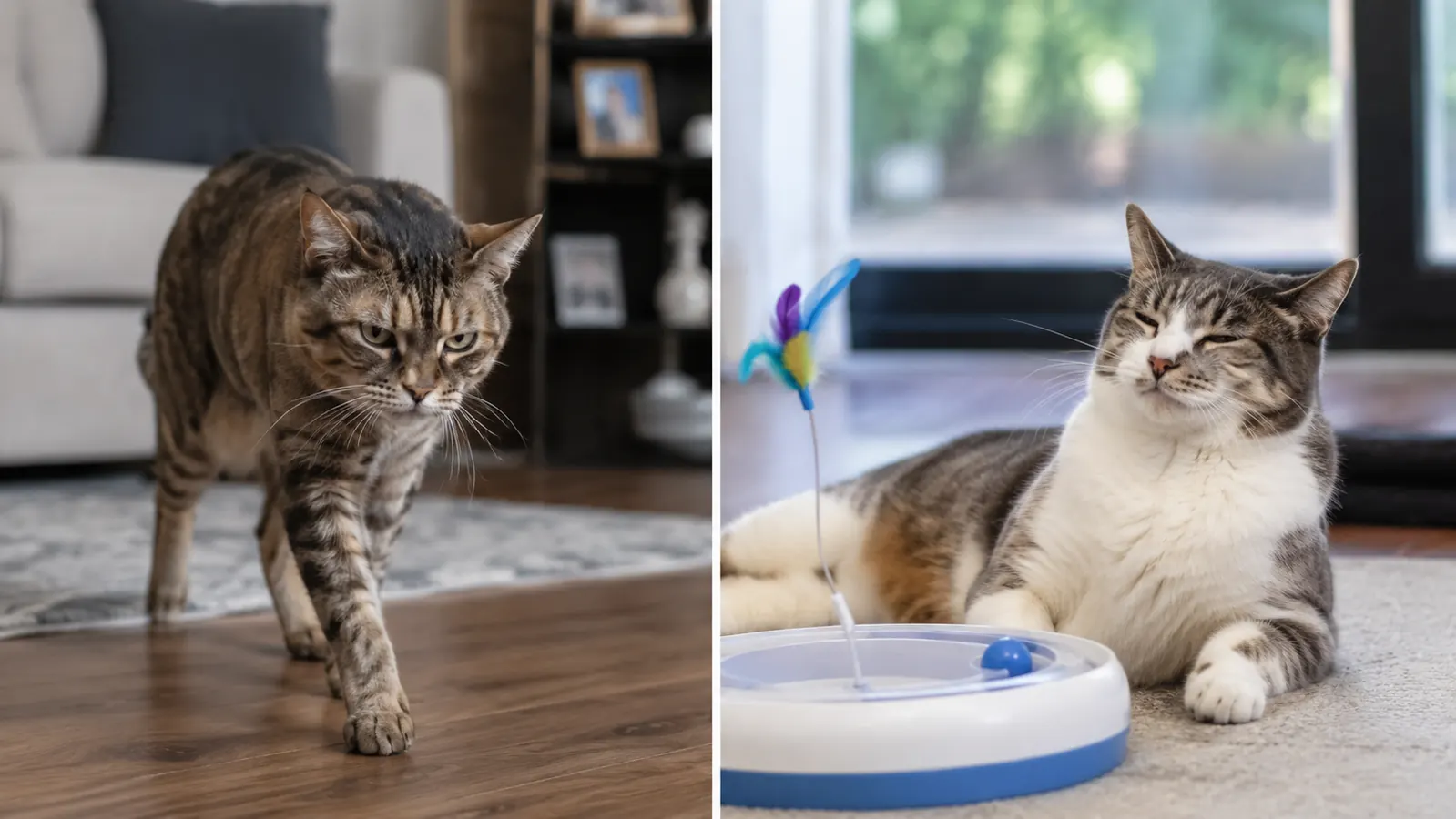 Cat batting at a laser dot on a white wall, looking unsatisfied with nothing in its paw